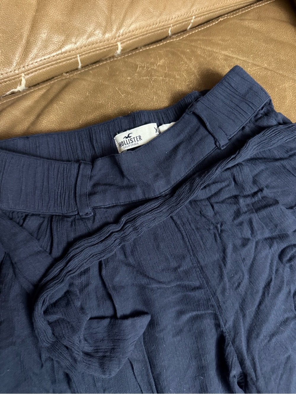 Hollister Deep Navy Wide-Leg Tie-Waist Pants
